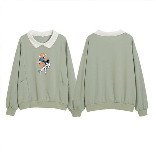 Long Sleeve Thin Cotton Hoodie Turndown Collar Top Harajuku Style Tops Sweatshirt Hoodies for Girls Korean Autumn Clothes Women