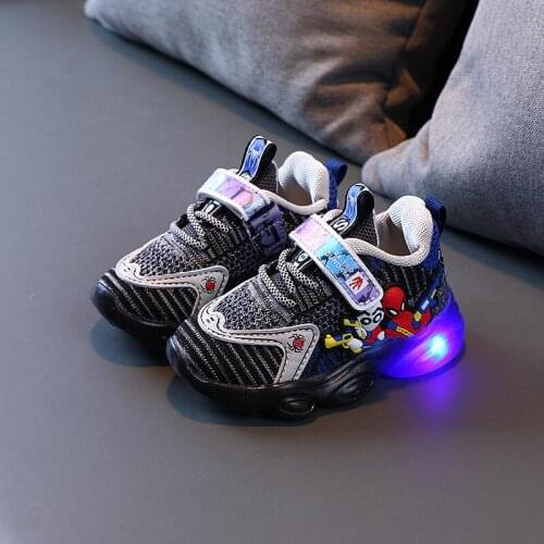 Disney cartoon childrens spiderman boy girl baby non-slip soft sole casual shoes sports light shoes LED