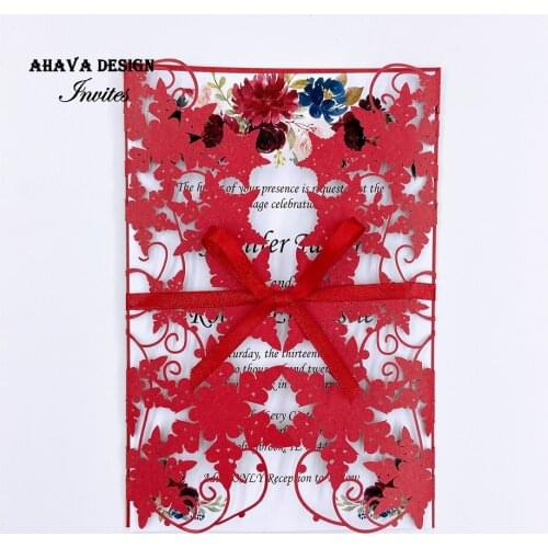Gorgeous Red Snowflake Laser Cut Cards DIY Wedding Invites With Bowtie {Free Infinite Design Before Pay