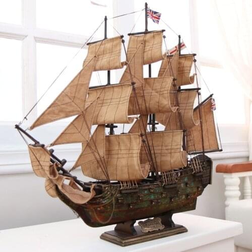 Vintage Sailing Boat Model Assembled Ornaments 60cm Solid Wood Craft Ship Wooden Boat Manual Model European Craft Accessories
