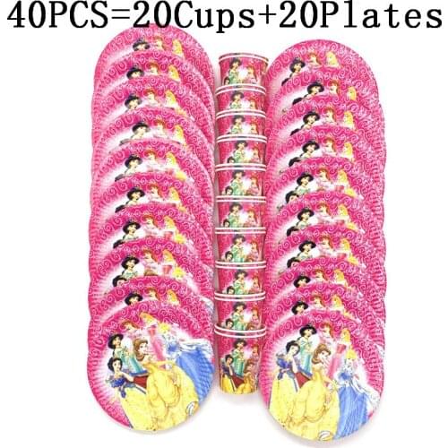 20/40Pcs Ariel High Quality Party Decorations Supplies Cinderella Birthday Party Paper Cups Plates Party Supplies