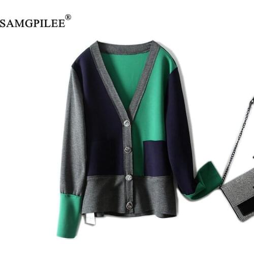 Women Jackets Autumn 2021 New Outerwear Casual Full Sleeve Patchwork V-neck Single Breasted Winter Clothes Womens Vadim 4XL