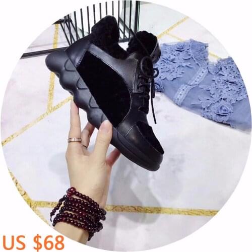 Super High Quality Women Warm Boots Winter Woman Boot Leather Shoes Women Leather Real Rabbit Hair Flats Platform sneakers women