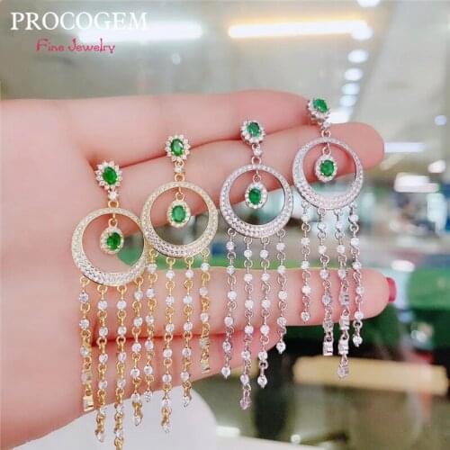 Natural Romantic Emerald Drop Earrings with CZ for Women Party wedding Genuine gemstones Fine jewelry 925 Sterling Silver #779