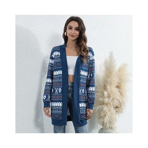 Womens New Autumn And Winter Printed Long Cardigan, Long Sleeve Womens Leopard Print Cardigan And Large Womens Long Cardigan