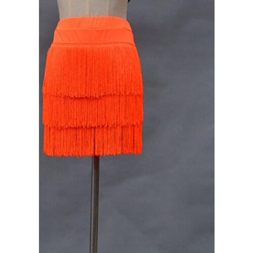 Women Latin Dance Dress Skirt Sexy Lady Three-layer Fringed Tassel Skirt Samba Tango Red Black Dress Safety Pants