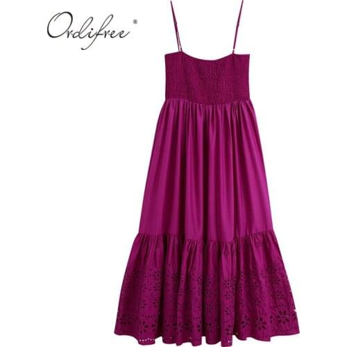 Ordifree 2021 Summer Women Long Slip Party Dress Embroidery Hollow Out Sexy Backless Maxi Dress