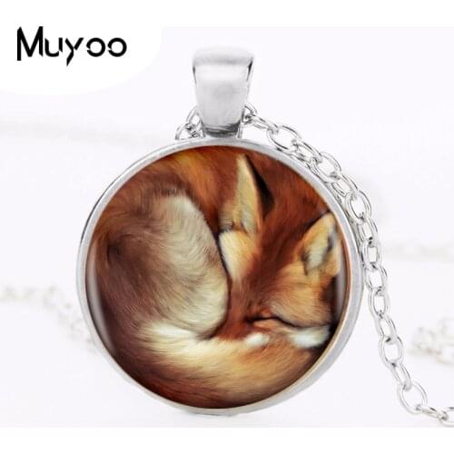 1pcs/lot Fox Round Pendant Necklace Long Chian Statement Handmade Fashion Necklace For Women Jewelry HZ1