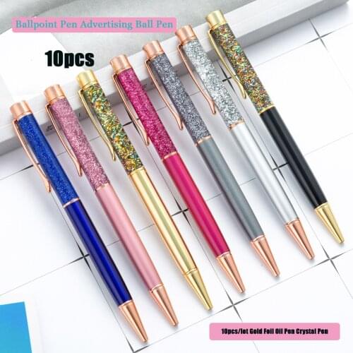 10pcs/lot Gold Foil Oil Pen Crystal Pen Metal Signature Pen Luxury Ballpoint Pen Advertising Ball Pen for School Office Supplies