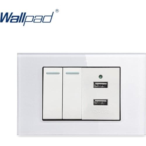 2 Gang 2 Way Switch With 2USB Charger Wallpad Luxury Tempered Glass Panel Electric Wall Power Socket Electrical Outlets For Home