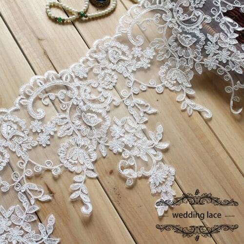 2yards Wedding Veil Lace Trims Fabric Flower Appliqued Car Bone Embroidered Scallop Sewing Bridal Apparel Accessory Material