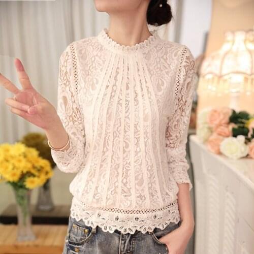 2021 NEW Spring Autumn New Ladies White Blusas Womens Long Sleeve Chiffon Lace Crochet Tops Blouses Women Clothing Feminine