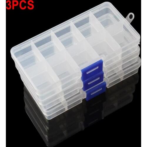 3pcs/lot Simple 3 Set X 10 Compartment Small Organiser Storage Plastic Box Craft Nail Fuse Beads