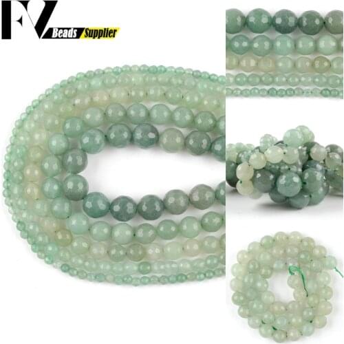 4-12mm Natural Green Aventurine Stone Loose faceted Spacer Round Beads For Jewelry Making DIYBracelets Necklace Needlework 15"
