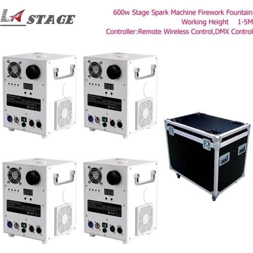 Free Shipping 4pcs With Case Fireworks Machine 600W Cold Spark Wedding Flame Fountain DMX And Remote Control Sparkly Machine