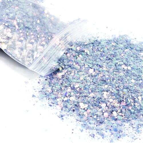 50g Nail Hexagon Flake Sparkly Holographic Chunky Gradient Mix-Hexagon Flake Powder Nail Tips Decoration 3D Spangle Flakes x1pcs