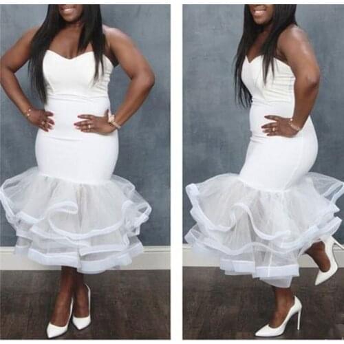AHVIT White Strapless Mesh Patchwork Sexy Bodycon Women Dress Sleeveless Backless Sheath Mermaid Party Dress KEN1453