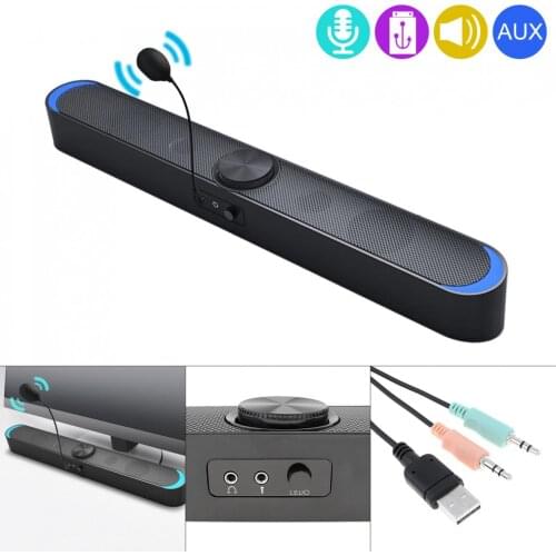 SADA V-198 Soundbars Speaker Mobile Phone Computer Universal Mini Strip Speaker Stereo Surround Sound with Microphone