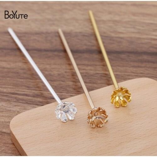 BoYuTe (10 Pieces/Lot) Fit 10-12MM Beads 13MM Metal Alloy Flower Hair Stick Diy Handmade Vintage Hair Accessories Wholesale