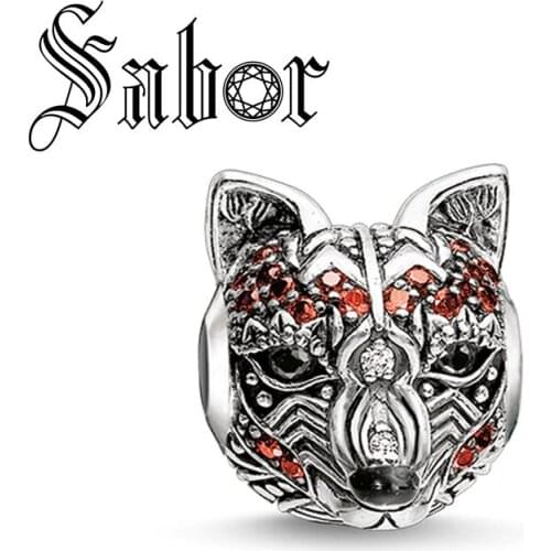 Beads Fox with Orange stone Fit Bracelet Necklace Silver plated Bijoux Jewelry Accessories Gift For Women Men thomas