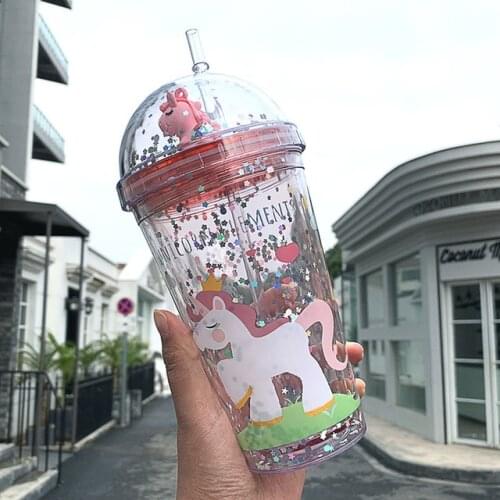 Dream Unicorn Water Bottle Straw Type With Lid 350ml Drinking Bottle Student Water Cup Cute Plastic Female Cartoon Kettle Mug