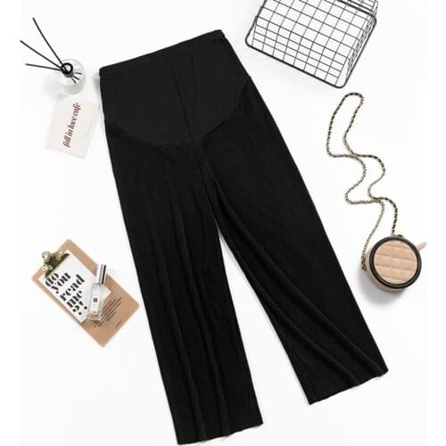 Pregnant Womens Wide-leg Pants Summer Striped Cropped Trousers Loose and Thin Casual Belly Lift Wide-leg Pants Belly Lift Pant