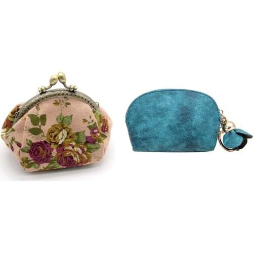 Wallet,Lady Vintage Flower Mini Coin Purse Wallet Clutch bag (Pink) with New Ladies PU Leather Mini Wallet Green