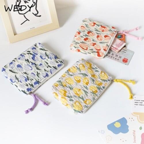 Japan Style Floral Coin Purse Mini Change Pouch Cotton Girls Coin Bag Women Small Wallet Cute Change Purse Keys Cards Holder