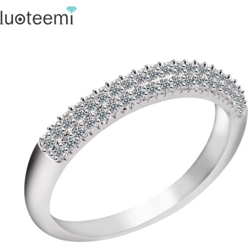 LUOTEEMI Auxiliary Ring Micro Cubic Zirconia Half Circle Pave Engagement Finger Rings Women Fashion Jewelry Accessories