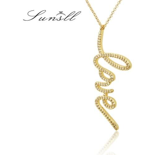 SUNSLL New Arrival Copper Pendant Zircon Letter Necklace For Women Wedding Party Fashion Love Jewelry Sweet Girl Chain Gifts