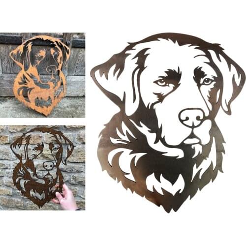Cute Silhouette Metal Steel Garden Dog Labrador Yard Decor for Wall Fence Courtyard Decorative House Outside Housewarming