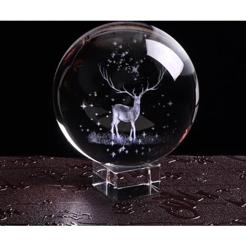 80mm Miniature Wapiti Crystal Ball 3D Laser Engraved Glass Globe Crystal Craft Home Decor Accessories Ornament Birthday Gifts