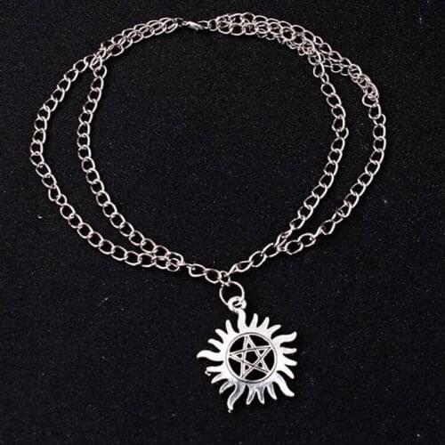 Multilayer Necklace Pentagram Arrow Necklace Triangular Sun Bat Choker Bird Skull life Tree Pendant Ohm Gothic Hip hop Jewelry