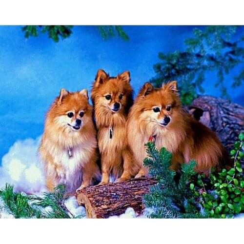 DIY 5D Diamond Painting by Number Kit for Adult, Full Square Round Drill Diamond Embroidery Kit Home Wall Decor Three Puppies