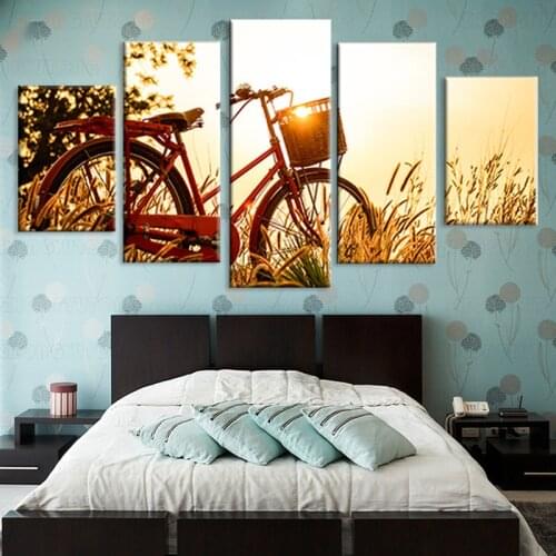 Real Limited Modern 5 Pcs Canvas Wall Art Bicycle Picture Print Painting On For Home Decor Living Room framed