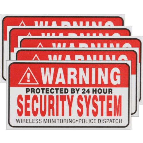 5Pcs/Set Warning Protected By 24 Hour Security System Stickers Saftey Alarm Signs Decal Warning Mark Business 9*5cm Car Styling