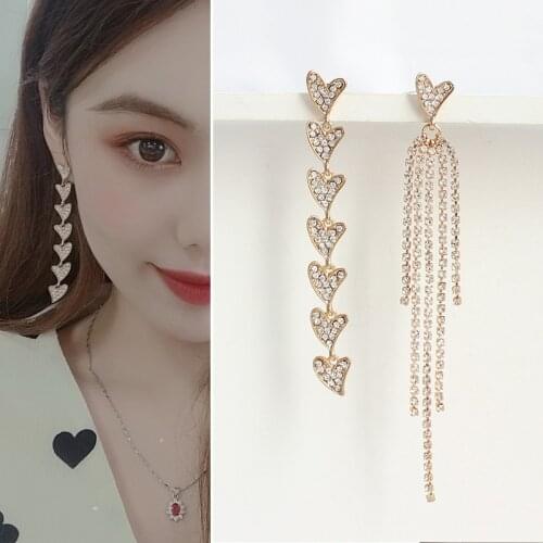 New Korean Shiny Heart Crystal Drop Earrings for Women Fashion Cute Romantic Rhinestone Boucle D'oreille Wedding Party Jewelry
