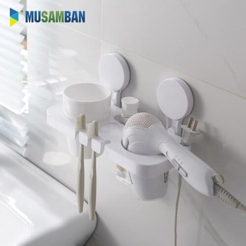 MUSAMBAN Bathroom Organizer Storage Rack Hair Dryer Holder Wall Shelf Toothbrush holder Comb Stand Bathroom Accessories Set