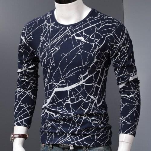 Autumn Men Long Sleeve T Shirt Winter Thickened Warm Graphic Print Tshirt O-Neck Slim Fit Cotton Tops Tees
