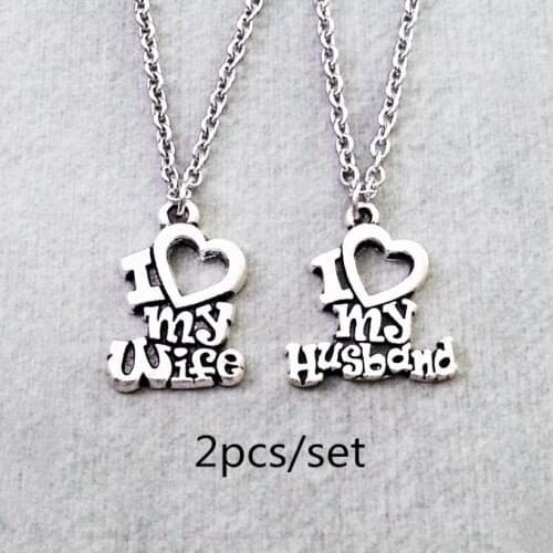 Couple Gifts, Necklace , Love Necklace Set of 2 I love My Wife I Love My Husband