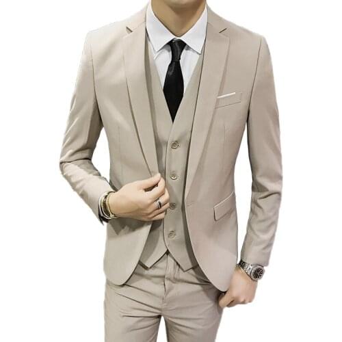 Jacket + Vest + Pants ) 2019 New Mens Suit Fashion Boutique Solid Color Groom Wedding Dress Suit / Mens Business Casual Suit