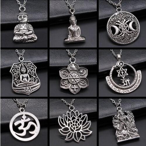 Religion Jewelry Buddhism Buddha Pendant Necklace Om Yoga Symbol Pendant Necklace Lotus Tree Necklace Gift