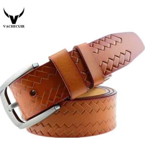 VACHECUIR Designer Belts for Men Brand Leather Belt Cowskin Pin Buckle Black Business Trouser Strap Waist Band Jeans Waistband