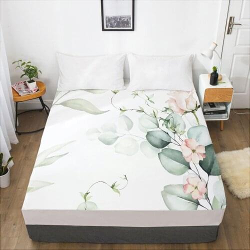 Luxury Elastic fitted sheet bed sheet With An Elastic Band Mattress Cover 150x200/160x200 Bed cover for home Flowers leaf