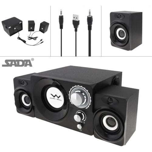 SADA S-20 2.1 Mini Black 3W Wooden Subwoofer Portable Music USB Computer Speaker with 3.5mm Audio Plug for Desktop / TV / PC
