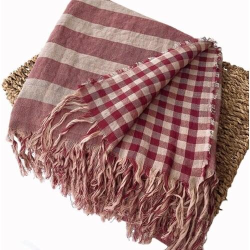 100% Cotton Scarf Scottish Plaid Shawls Vintage Long Stripe Fringed Thickened Warm Women and Man Autumn Wrap Fashion Accessories