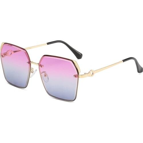 2019 Fashion High Quality Frameless Large Square Sunglasses Metal Frame Metal Trimming Irregular Type Gradient Lens UV400