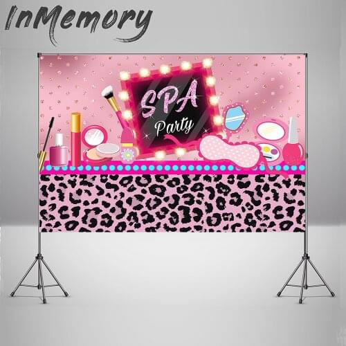 Spa Party Backdrop Girl Sweet Pink Photography Backgrounds Princess Makeup Birthday Tablecloths Pink Leopard Backdrops Poster