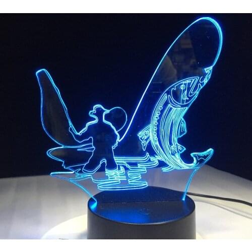 3D LED Night Light Go Fishing 7 Color Change LED Lights USB Novelty Lamp Childrens Night Light Atmosphere LED Desk Lamp