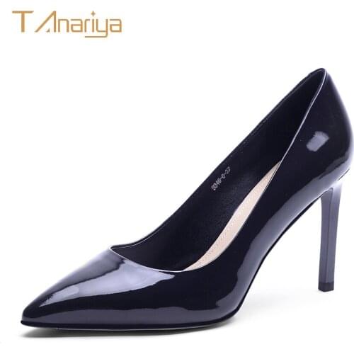 Tanariya Spring 201 New Blue Leather Patent Leather Pointed Shoes Women Ladies High Heels Women Shoes Woman Pumps